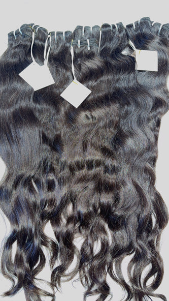 South Indian Temple raw hair bundle — 100% unprocessed single-donor temple hair, natural straight to wavy texture, 105g–115g per bundle, color 1B | Too Raw Hair