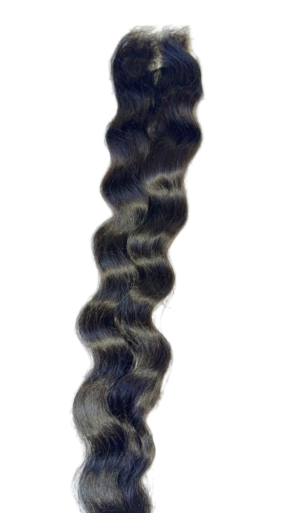 Cambodian Wavy raw hair lace closure — 100% unprocessed single-donor hair, full-bodied coarse wave, 2x6 HD lace, color 1B | Too Raw Hair
