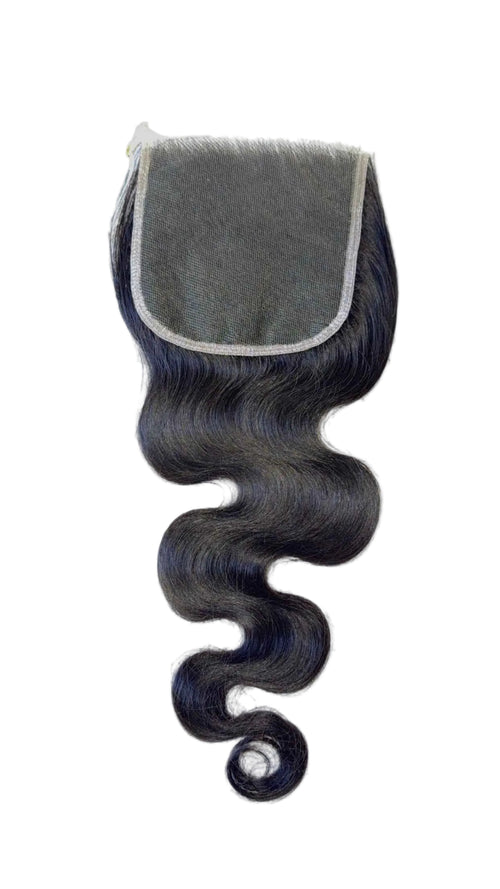 15A Virgin Body Wave lace closure — steamed for a defined body wave pattern, available in 2x6 and 5x5 HD lace, color 1B | Too Raw Hair
