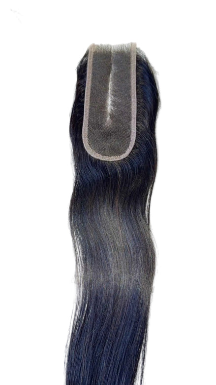 15A Virgin Straight lace closure — steamed for a sleek, silky straight pattern, available in 2x6 and 5x5 HD lace, color 1B | Too Raw Hair