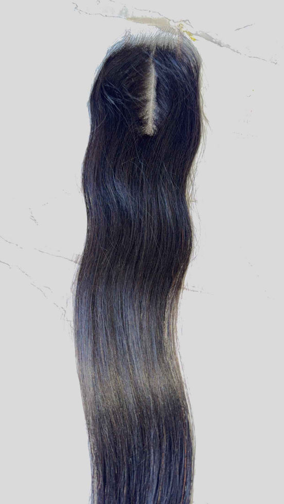 15A Virgin Straight lace closure — steamed for a sleek, silky straight pattern, available in 2x6 and 5x5 HD lace, color 1B | Too Raw Hair